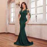 Vestido de noche de graduación con encaje floral tridimensional, manga larga, elegante vestido de fiesta de cola de pez