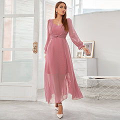 Dress Arrival Pink Voile Long Dress High Waist Slim Fit