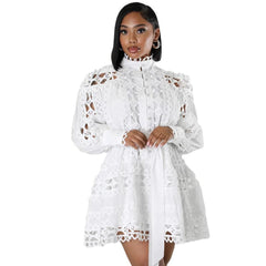 Lace Stitching Hollow Out Cutout Long Shirt Dress