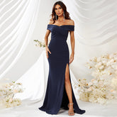 Dress Elegant Slim Fit High Slit Slim Dress Off Shoulder Simple Dress