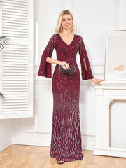 Long Sleeve Deep V Plunge Slim Fishtail plus Size Evening Dress Cocktail Party Dress