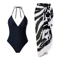 One Piece Swimsuit Black White Two Piece Sets Swimsuit Chiffon Dress