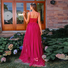 Vestido francés europeo con escote halter, costuras de malla, informal, para fiesta y noche