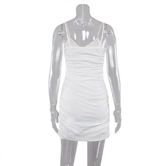 White V-neck Strap Slim Dress Backless Slip Dress Casual Sleeveless A- line