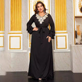 Plus Size Long Sleeve V Neck Chest Three Dimensional Floral Ornament Micro Pull Multi Layer Ruffle Sleeve Dress