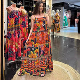 Sleeveless Swing Printed Long Sling Dress