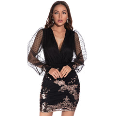 Mesh Long Sleeve Stitching Sequ