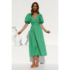 Waist-Tight V-neck Comely Sweet Mid-Length Dress