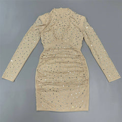 Fall Mesh Rhinestone Sheath Dress Socialite Party Cocktail Dress