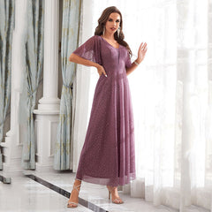 Vestido de noche con escote en V y volantes para dama de honor, vestido de fiesta de actuación