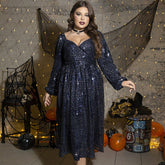 Plus Size Dress Sequined Long Sleeve Halloween Dress