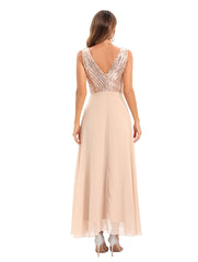 Backless Chiffon Stitching Dress Evening Dress