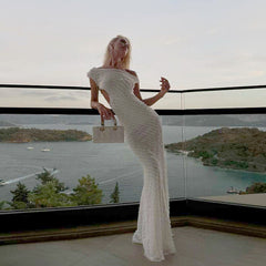 GracefulSloping Shoulder Backless Side Hollow Out Cutout Slim Fit Dress