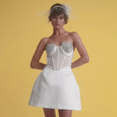 Peach Heart Drilling a Swing Strapless Dress Mesh See through Backless Dress