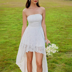 Elegant Casual Dress Tube Top Lace Ruffled Vacation Wedding Dress