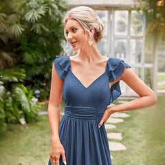 Vestido de noche de gasa con escote en V largo, vestido formal de gasa para fiesta, vestido de noche directo