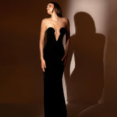 Mesh Semi Transparent Particle Tube Top Long Sleeve Velvet Dress