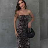Leopard Print Slim Fit Slimming Tube Top Backless Split