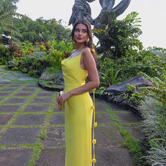 Backless Strap 3D Flower Suspender Long Dress