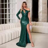 Vestido Sequ Vestido de alta calidad Cuello diagonal Ahuecado Recorte Abertura alta Vestido largo