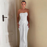 Tube Top Dress Solid Color Pleated Slim Fit Dress