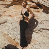 Black Metal Ring Halter Bandage One Piece Braces Autumn