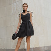 Cotton Sling Backless High Waist Short Dress Tie Short