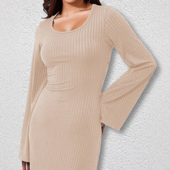 Bandage Big Pit Strip U Neck Long Sleeved Dress