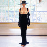 Black Long Sleeve Bandeau Sling Dress Bandage Slim Floral