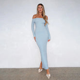 Fall Elegant Slim Off Shoulder Long Sleeve Split