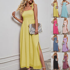 Jacquard Chiffon Lace up Dress Vacation Beach Split Dress