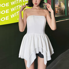 Tube Top Irregular Ruffle Short Slim Fit Top