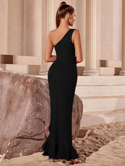 Black Slit Strapless High Waist Party Evening Dress