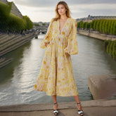 Elegant Dress Lantern Sleeve Printed High Waist Slim Fit