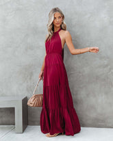 Elegant Halter Long Solid Color Dress for