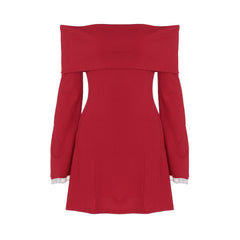 off Shoulder Horn Long Sleeve Short Dress Lace Slim Fit Dress