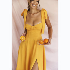 Solid Color Lacing Camisole Dress Tie Strap