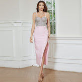 Sheath Dress Sleeveless Steel BChest Pad Boning Corset Rhinestone Beaded