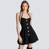 Diamond Button Halter Bandage One Piece Dress Ladies Party Cocktail Dress A Line Dress