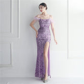 Positioning Floral Sequin Wool Binding Craft Sling Dress Long