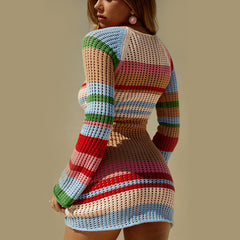 Hollow Out Cutout Long Sleeved Knitted Dress