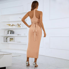 Vestido con diseño de corte ahuecado, vestido halter, vendaje en la cadera