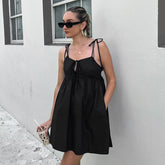 Black Camisole off Shoulder Loose Square Collar Dress Classic Evening