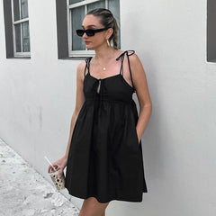 Black Camisole off Shoulder Loose Square Collar Dress Classic Evening