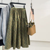 Brushed Floral Skirt Art Younger Mid Length Umbrella Skirt Cover Slimming Dress