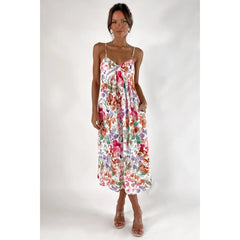 Sundress Digital Floral Print Fresh Sweet Spaghetti-Strap Dress
