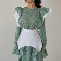 French Design Long Sleeve Dress Detachable Waist Seal Casual Floral Dress