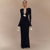 Floral Decoration V neck Front Back Wearable Maxi Dress