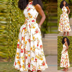 Half Turtleneck Floral Printed A line Dress for