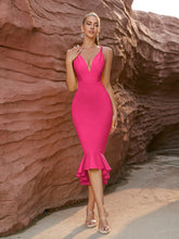 Elegant Spaghetti Strap Fishtail V Neck Party Evening Party Dress